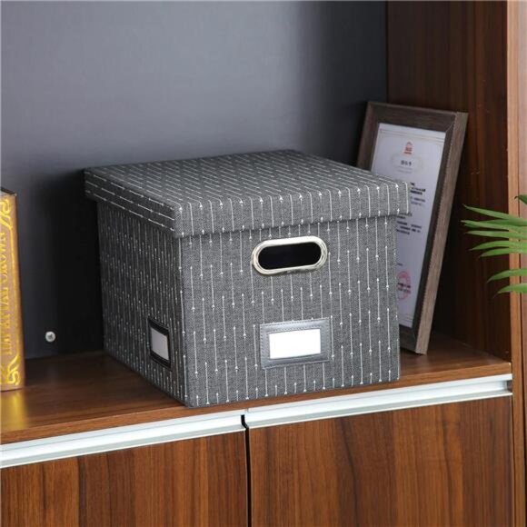 Collapsible File Storage Organizer Box with Lid - Decorative Hanging Filing - Picture 3 of 6